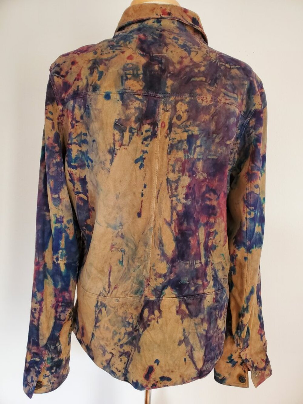 Cowgirl rainbow suede leather shirt jacket 12 14 large XL rodeo equestrian blue